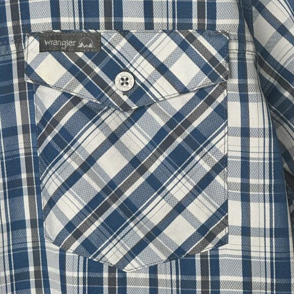Wrangler Mens Shirt Outdoor Series Short Sleeve Vented Regular Fit Blue Plaid XL - Picture 5 of 11